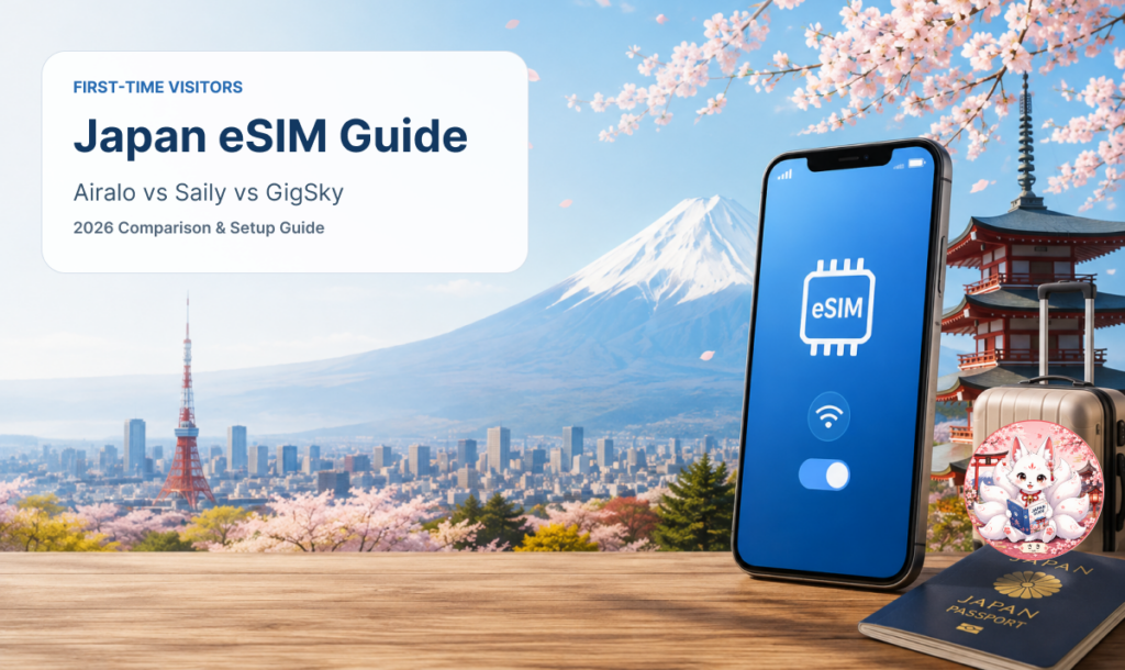 Japan eSIM guide for first-time visitors comparing Airalo, Saily and GigSky