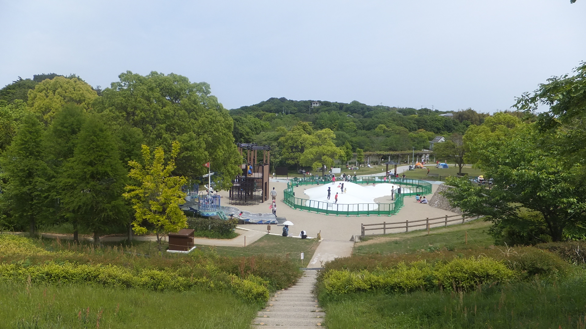 A recreation area surrounded by trees in Awajishima Park